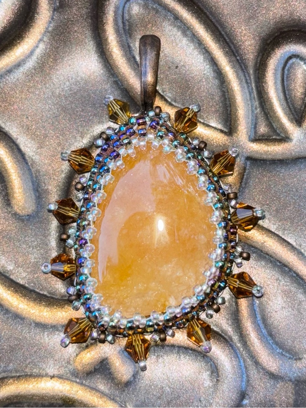 Orange Aventurine Stone Pendant with Crystals